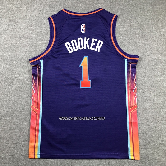 Devin Booker NO 1 Camiseta Nino Phoenix Suns Ciudad 2023-24 Violeta